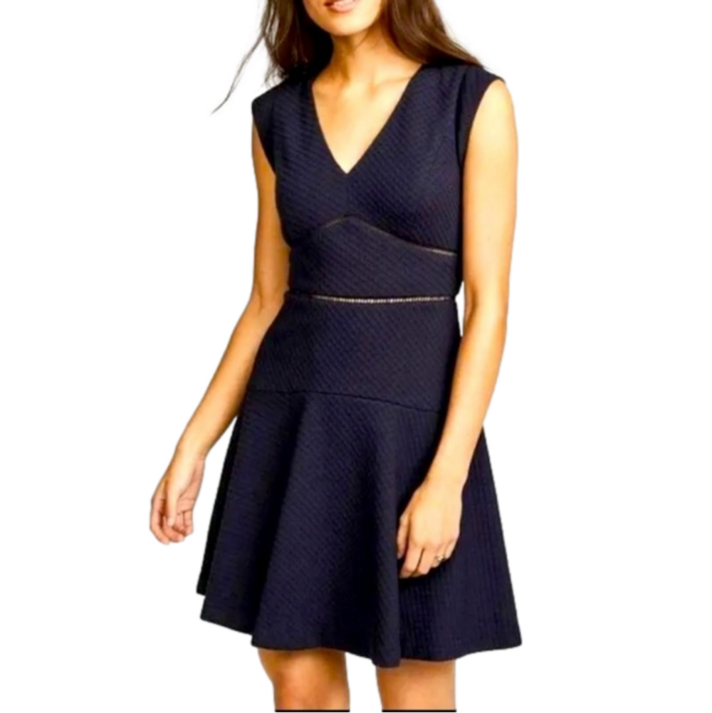 Rebecca Taylor “The Taylor” Navy Blue Waffle Knit Sleeveless Circle Dress Size 4